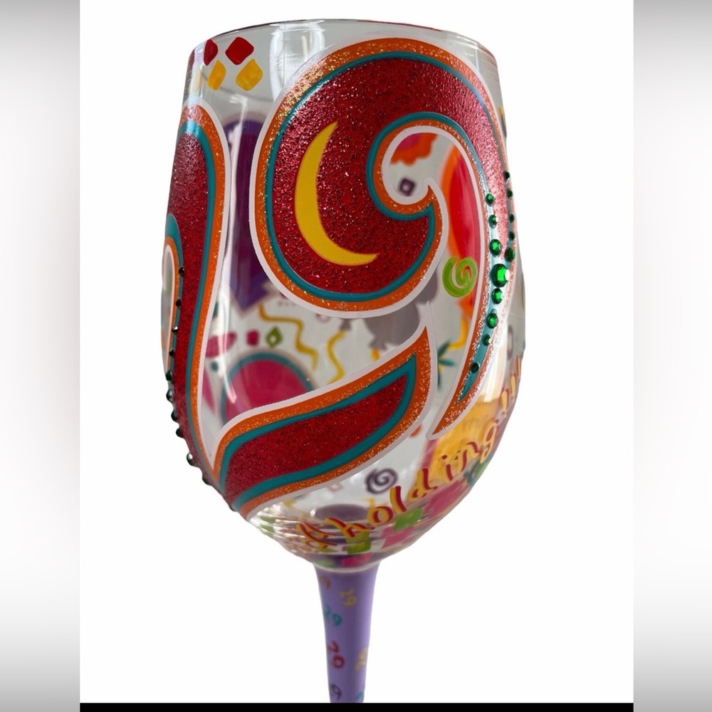 LOLITA Hand Painted 15oz Wine Glass “29 And Holding” Birthday Theme